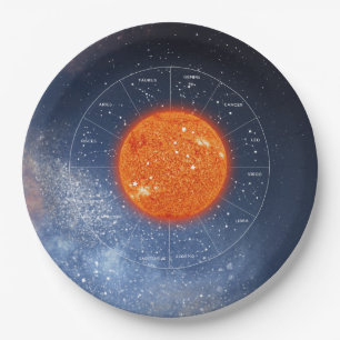 Assiettes En Carton Signe astrologique de Leo Zodiac - Soleil doré
