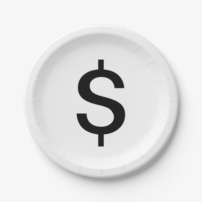 Assiettes En Carton Signe dollar | Alphabet moderne simple (Devant)