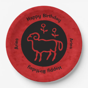 Assiettes En Carton Signe et nom Zodiac Aries Rouge