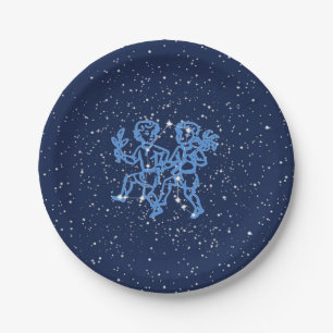 Assiettes En Carton Signe Gemini Constellation et Zodiaque avec étoil