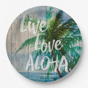 Assiettes En Carton Signe vivant de plage de palmier d'amour Aloha