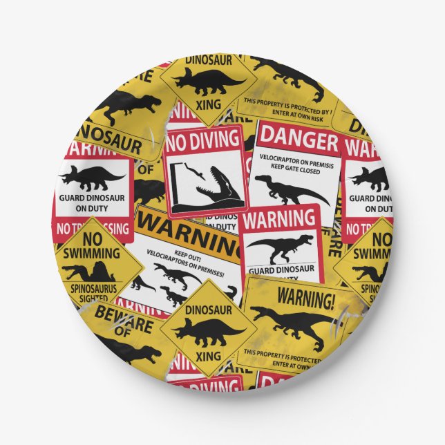 Assiettes En Carton Signes de précaution de dinosaure (Devant)