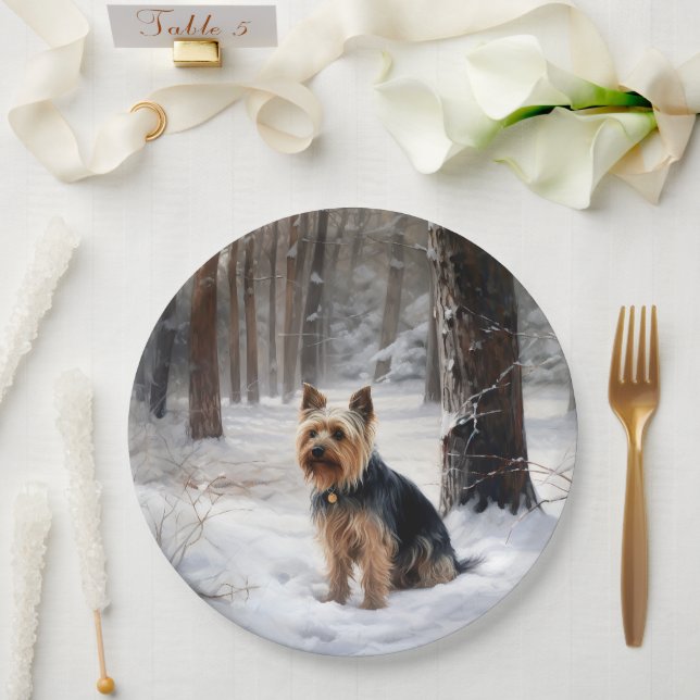 Assiettes En Carton Silencieux Terrier Laisser Il Neige Noël (Mariage)