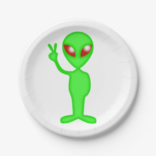 Assiettes En Carton Silhouette alien verte