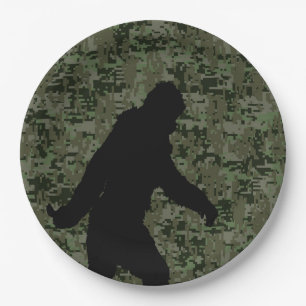 Assiettes En Carton Silhouette de Bigfoot sur le camouflage de