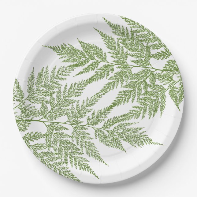 Assiettes En Carton Silhouette de deux frondes de fougère (Devant)