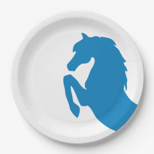 Assiettes En Carton Silhouette de élevage bleue lumineuse de cheval