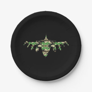Assiettes En Carton Silhouette de l'avion de camouflage Military Jet