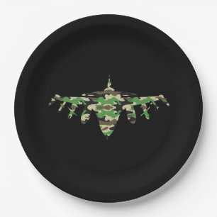 Assiettes En Carton Silhouette de l'avion de camouflage Military Jet
