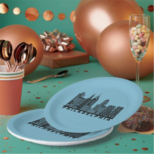 Assiettes En Carton Silhouette de l'horizon de Philadelphie