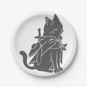 Assiettes En Carton Silhouette du chat guerrier - Choisir la couleur a