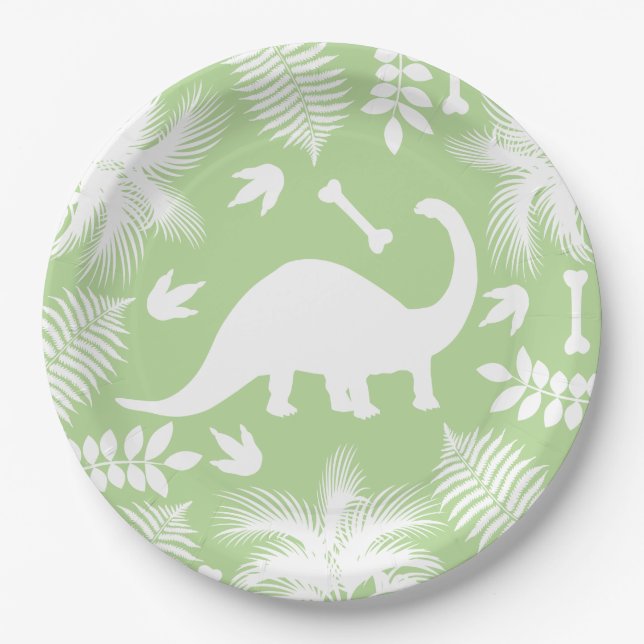 Assiettes En Carton Silhouette et feuillage blancs modernes de Bronto (Devant)