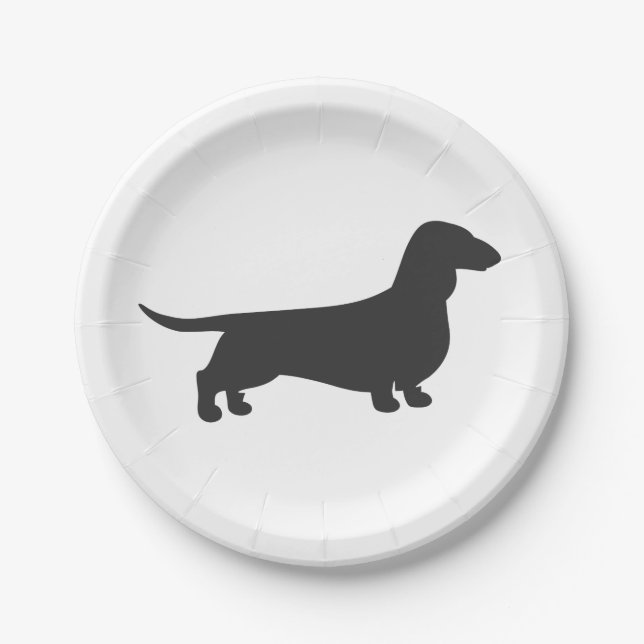 Assiettes En Carton Silhouette noire de dachshund (Devant)