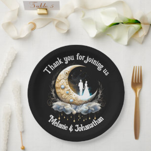 Assiettes En Carton Silhouette nuptiale de lune céleste étoile ciel ét