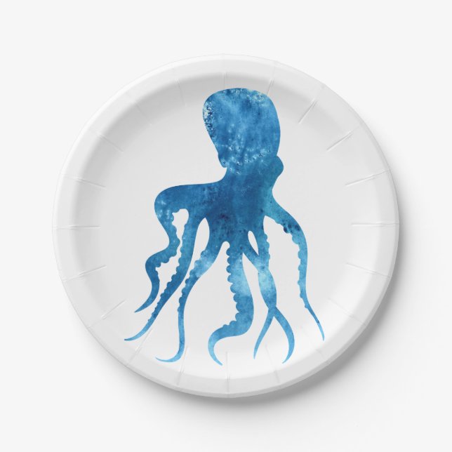 Assiettes En Carton Silhouette octopique aquarelle (Devant)