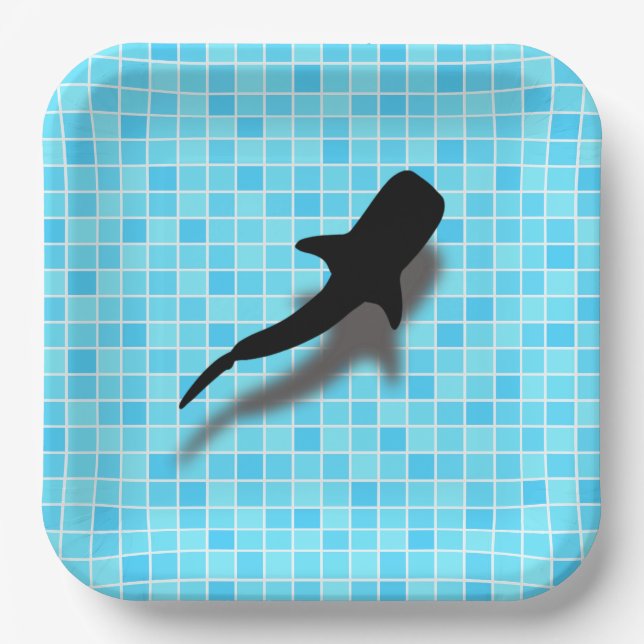Assiettes En Carton Silhouette requin baleine dans la piscine (Recto)