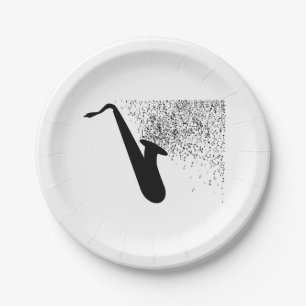 Assiettes En Carton Silhouette Saxophone Avec Notes Musicales
