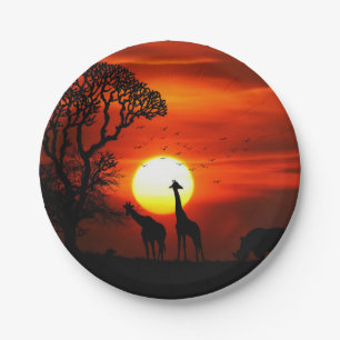 Assiettes En Carton Silhouettes africaines d'animal de coucher du