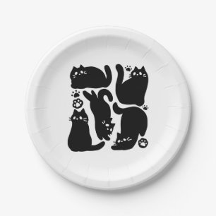 Assiettes En Carton Silhouettes de chat noir - Design Feline mignon
