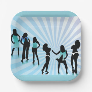 Assiettes En Carton Silhouettes de femmes élégantes mode bleu sarcelle