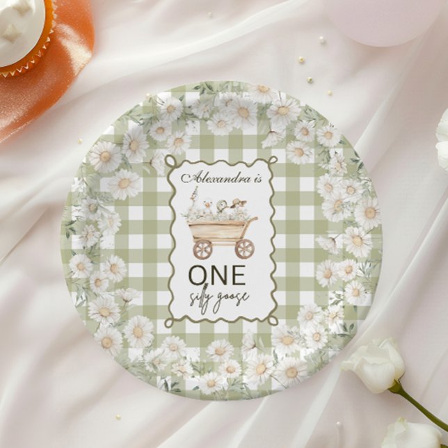 Assiettes En Carton Silly Goose 1st Birthday Green Gingham (Créateur téléchargé)