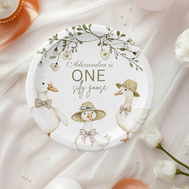 Assiettes En Carton Silly Goose 1st Birthday Neutral Floral  (Créateur téléchargé)