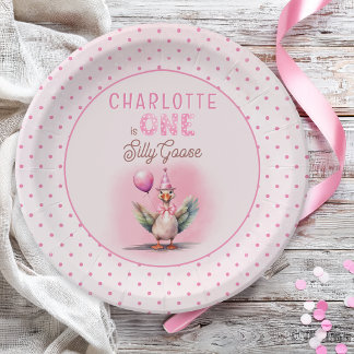 Assiettes En Carton Silly Goose First Birthday Pink Girl Party