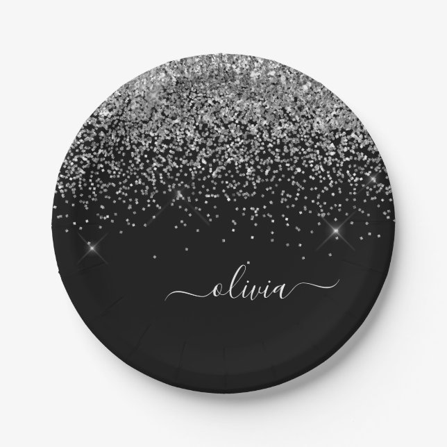 Assiettes En Carton Silver Black Girl Parties scintillant étincelante  (Devant)