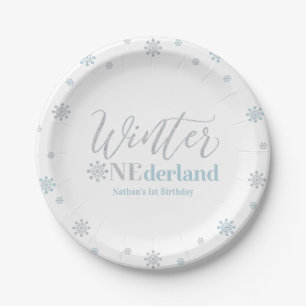 Assiettes En Carton Silver & Blue Winter Onederland 1ère fête d'annive