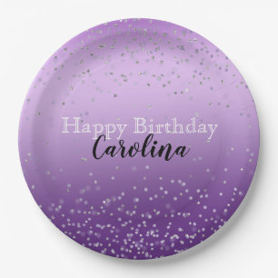 Assiettes En Carton Silver Confetti Purple Ombre nom