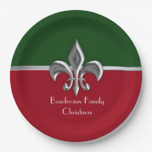 Assiettes En Carton Silver Fleur de Lis Christmas personnalisé