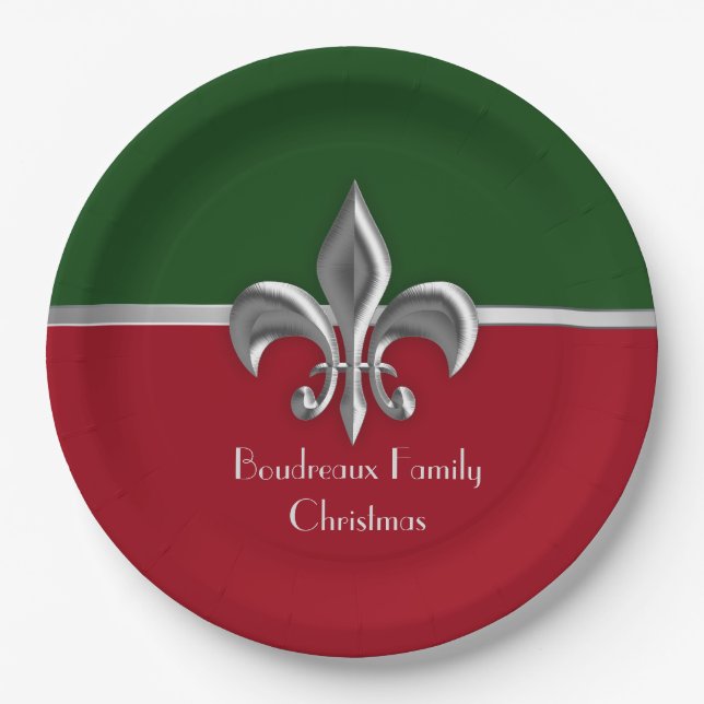Assiettes En Carton Silver Fleur de Lis Christmas personnalisé (Devant)