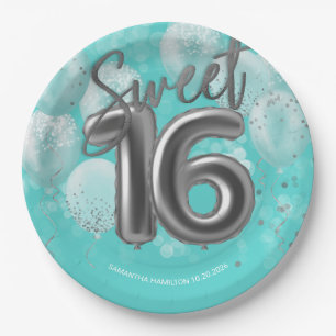 Assiettes En Carton Silver Foil Sweet 16 Anniversaire Balloons Party T