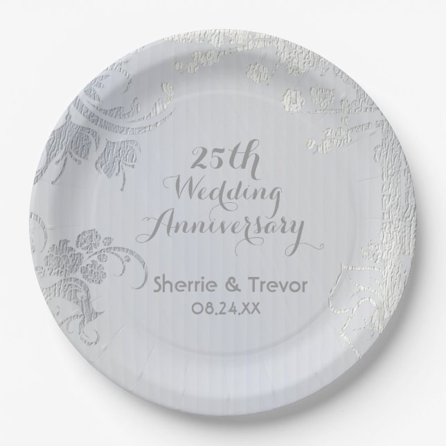 Assiettes En Carton Silver Glimmer 25e anniversaire (Devant)