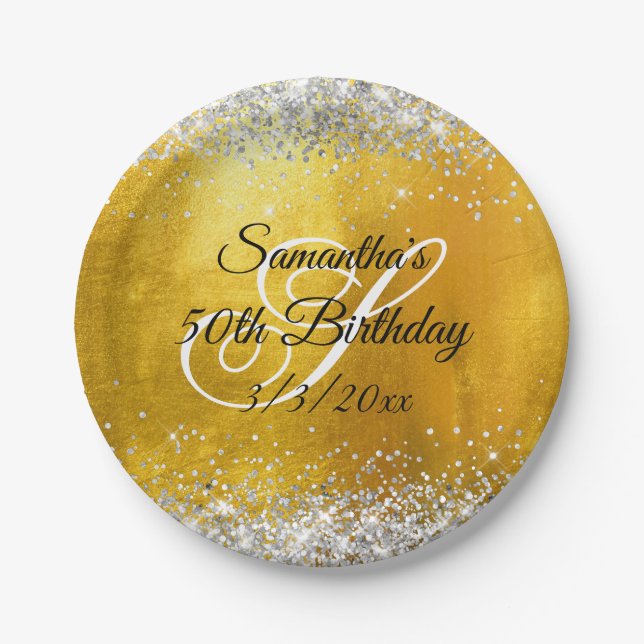 Assiettes En Carton Silver Parties scintillant Gold Foil 50e anniversa (Devant)