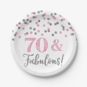 Assiettes En Carton Silver Pink Confetti 70 et Fabulous
