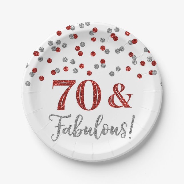 Assiettes En Carton Silver Red Confetti 70 et Fabulous (Devant)