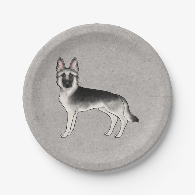 Assiettes En Carton Silver Sable German Shepherd'un joli dessin animé  (Devant)
