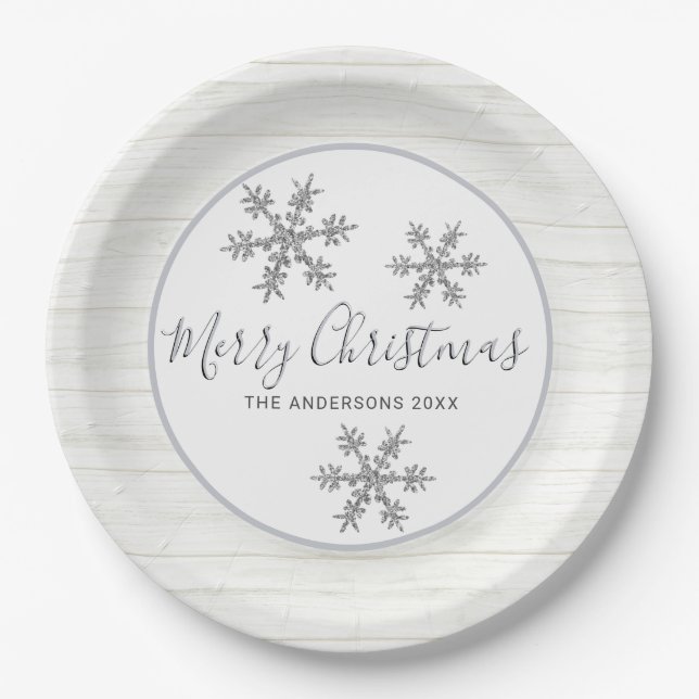 Assiettes En Carton Silver Snowflake Chic Holiday Elegant Party (Devant)