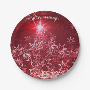 Assiettes En Carton Silver stars on a red background