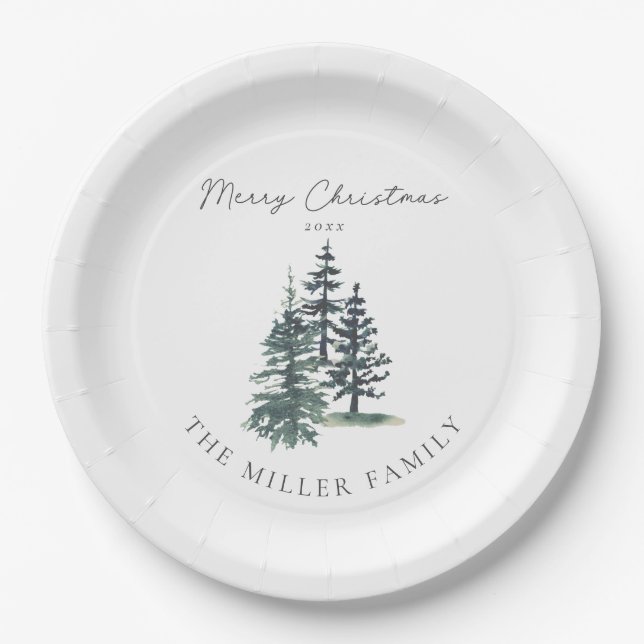 Assiettes En Carton Simple arbre de Noël élégant | Pin (Devant)