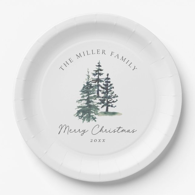 Assiettes En Carton Simple arbre de Noël élégant | Pin (Devant)