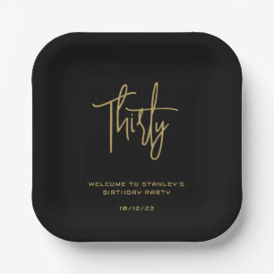 Assiettes En Carton Simple Black and Gold Trente Anniversaire