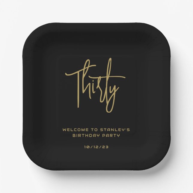 Assiettes En Carton Simple Black and Gold Trente Anniversaire (Recto)
