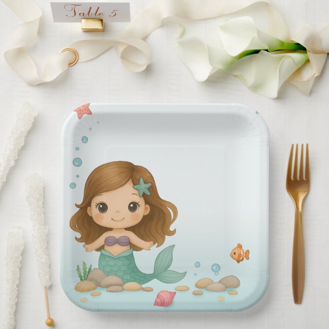 Assiettes En Carton Simple cute little mermaid (Mariage)