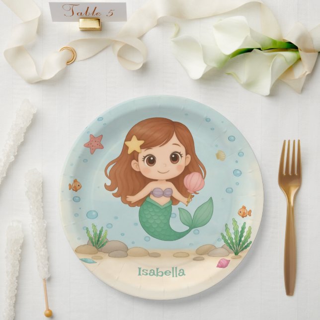 Assiettes En Carton Simple cute little mermaid (Mariage)