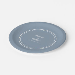 Assiettes En Carton Simple Dusty Blue Modern Bride & Groom Mariage