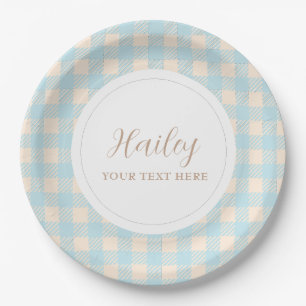 Assiettes En Carton Simple élégant bleu gingham carreaux Fête