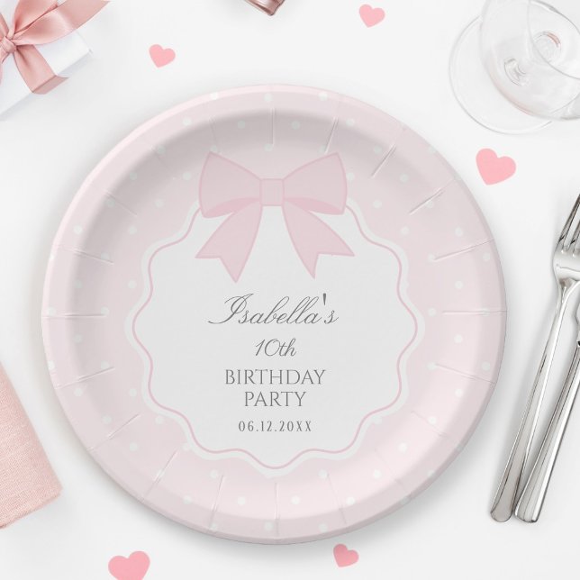 Assiettes En Carton Simple élégante Pastel Pink Bow Girl Anniversaire (Créateur téléchargé)