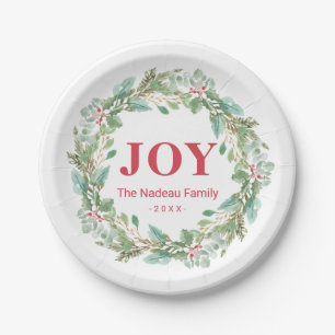 Assiettes En Carton Simple élégante Wreath Joie moderne Noël